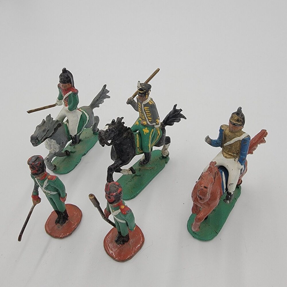 Vintage Napoleonic Toy Soldiers 2 Standing 3 On Horses Purchased Ukraine 54mm